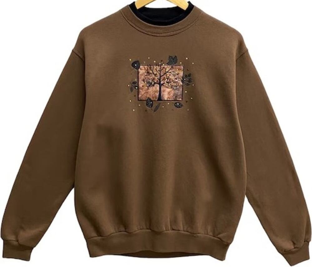 Vintage Top Stitch Day Breeze Sweatshirt Crewneck Embroidered Jeweled Brown PM